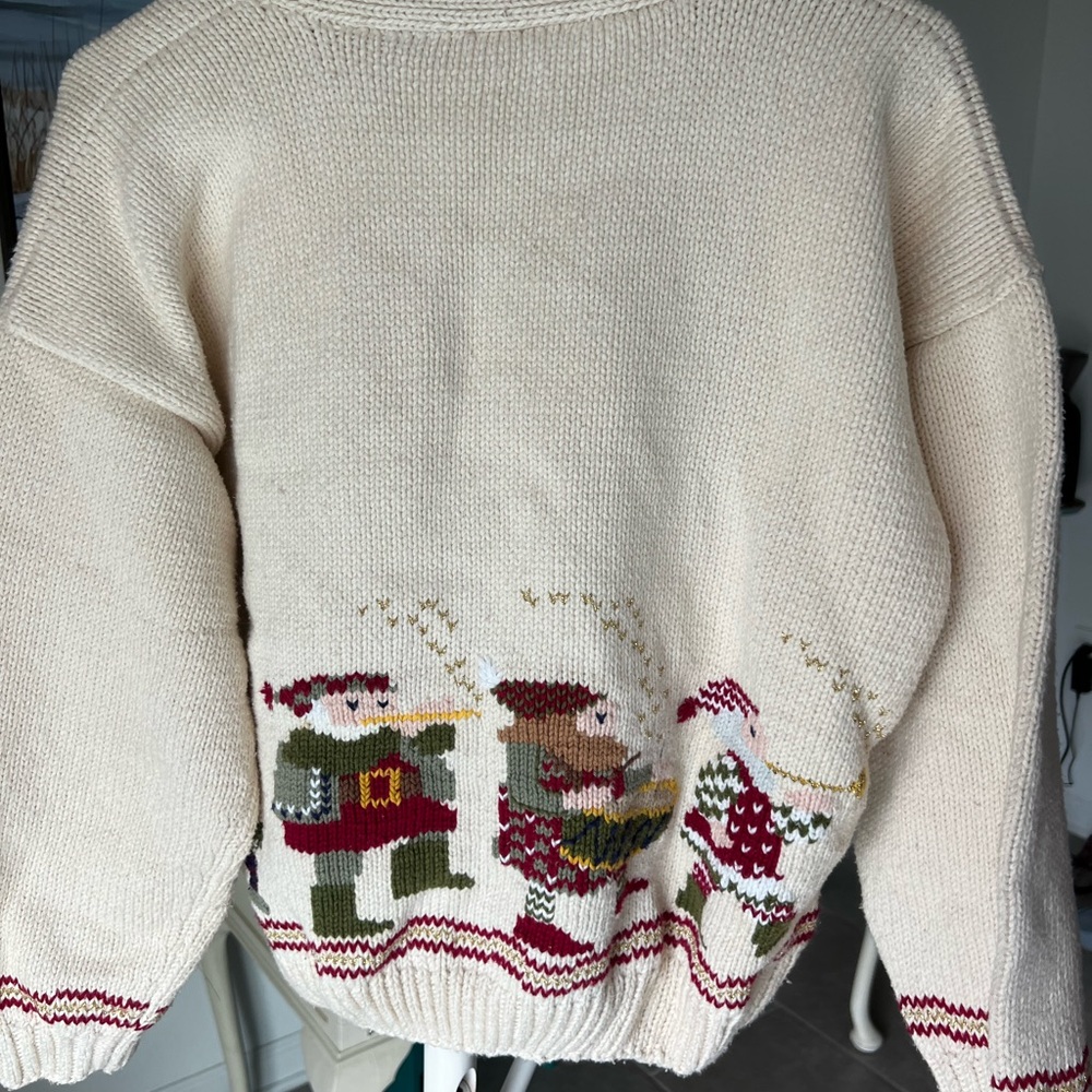 Vintage 80s Christmas Knit Sweater Sleigh Buttons Santa Cardigan Women’s Large - Picture 5 of 5